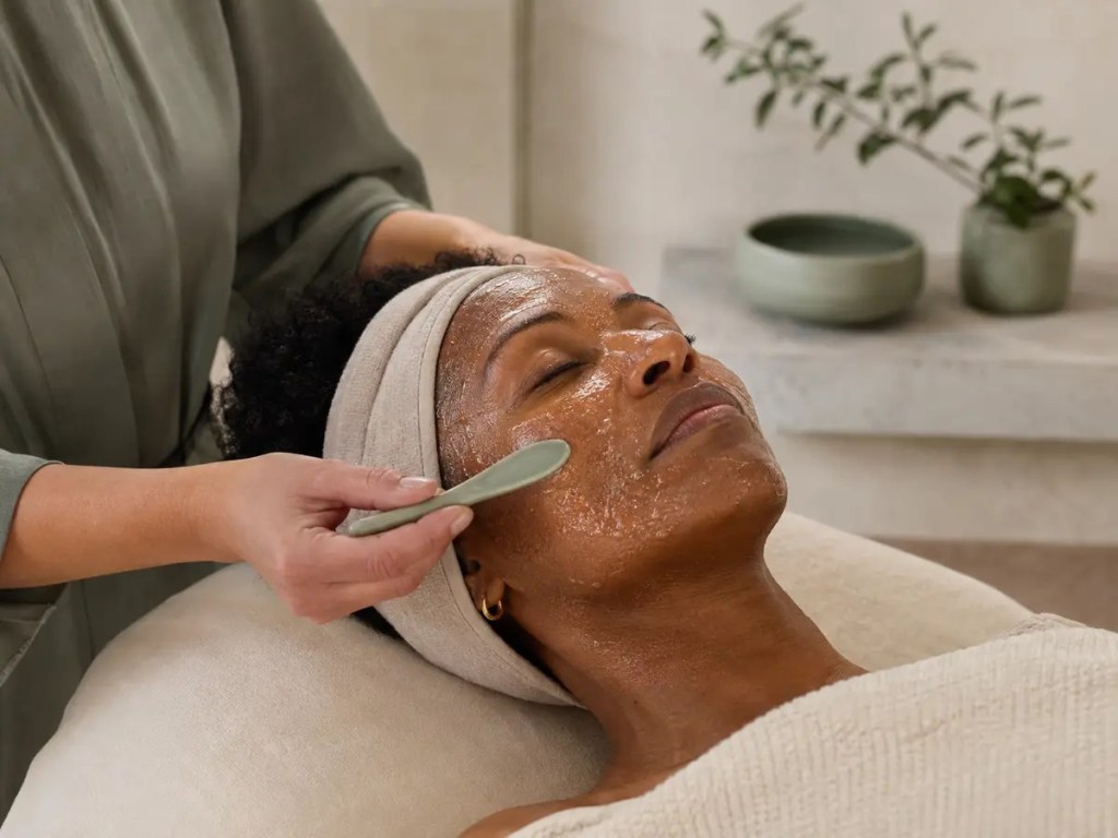 Application d’un masque visage lors du Rituel Séoul inspiré des soins coréens.
